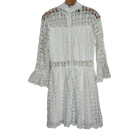 EILLY BAZAAR Mesh Insert Mock Neck Flounce Lace Dress White Size M - Picture 4 of 6